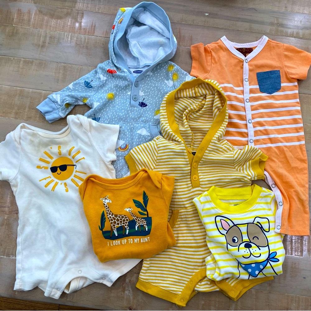 6 lot baby bundle onesie romper hoodies carters old navy 7 for all mankind